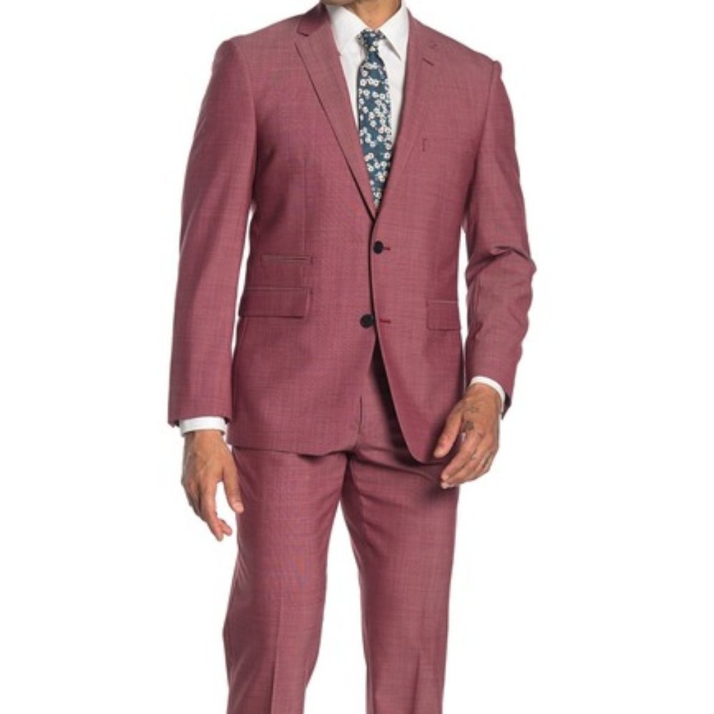 Vince Camuto Red Solid Slim Fit Suit